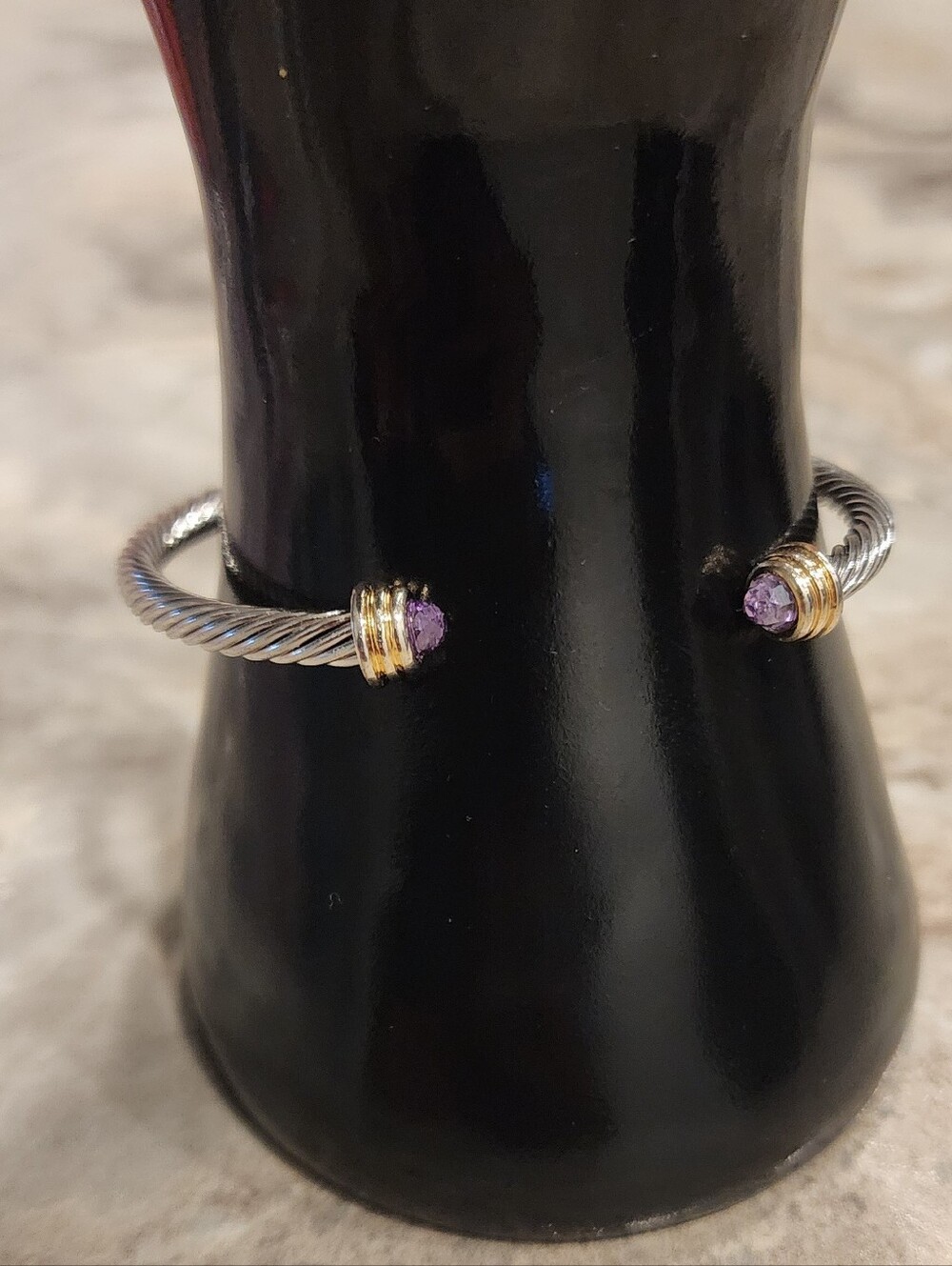 Sterling Silver Cable Cuff Bracelet with Purple Gemstone Accents